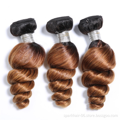 9a 100g SPARK Remy Human Hair Weaving Bundle for Women Weave Brazilian Hair Extension Ombre Black Brown Loose Wave 1b/30